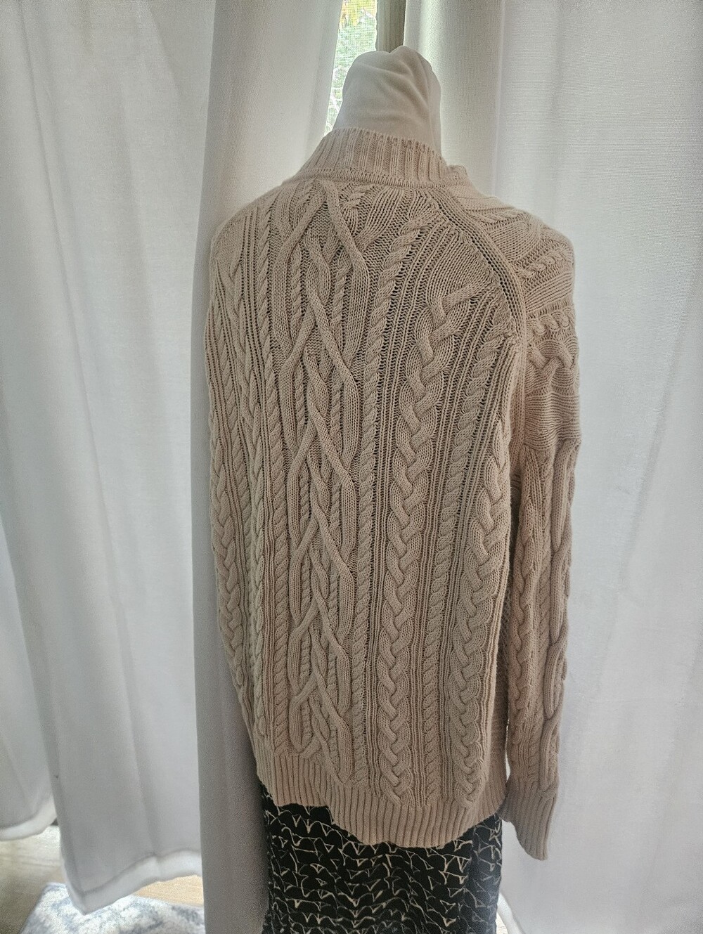 J. Crew Cream Cable-Knit Open-Front Cardigan 100% Cotton Large - Picture 3 of 4